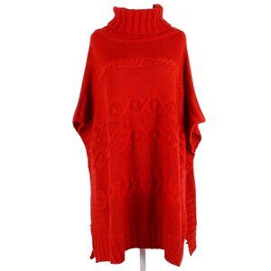 Loft Sz XS Red Open Knit Short Sleeve 100% Acrylic Poncho Sweater